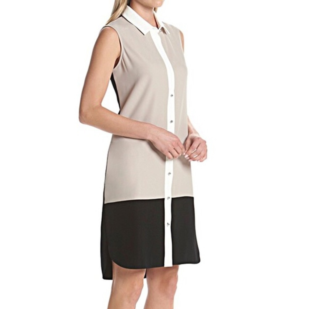 (Sizes 14,16) Calvin Klein Khaki, Black and Cream Shirt Dress - Picture 3 of 12